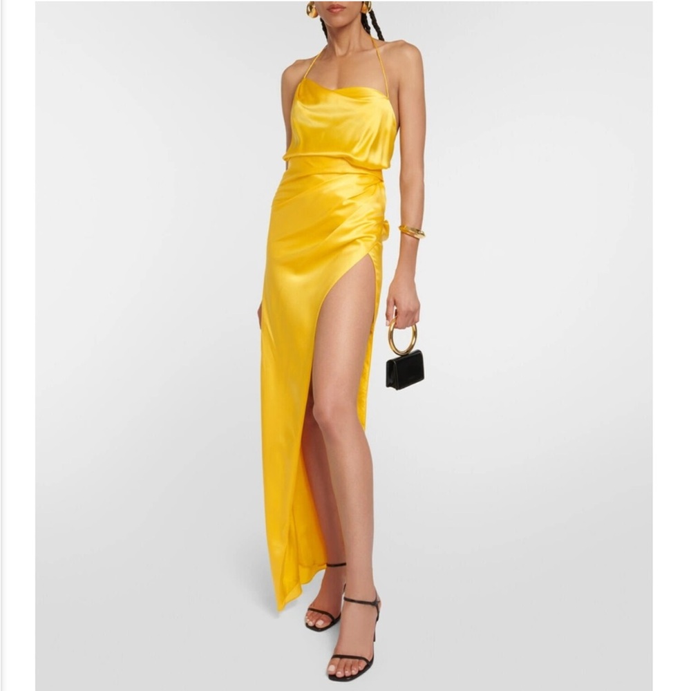 NEW The Sei $1127 Silk Halter Cowl Midi Dress (canary) Size 4
